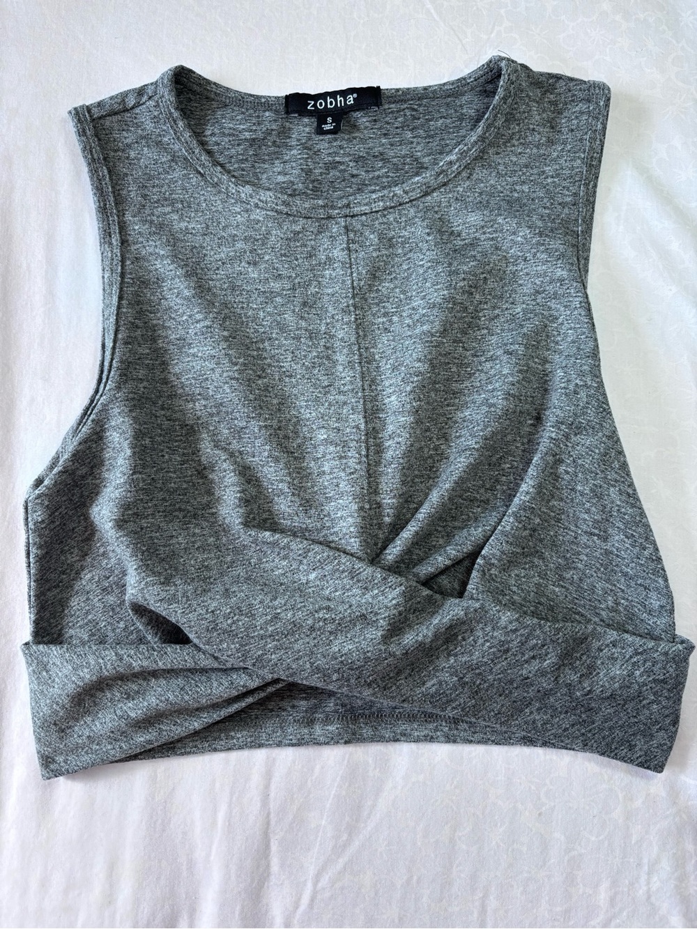 Zobha Heather Gray Twist Front Crop Tank